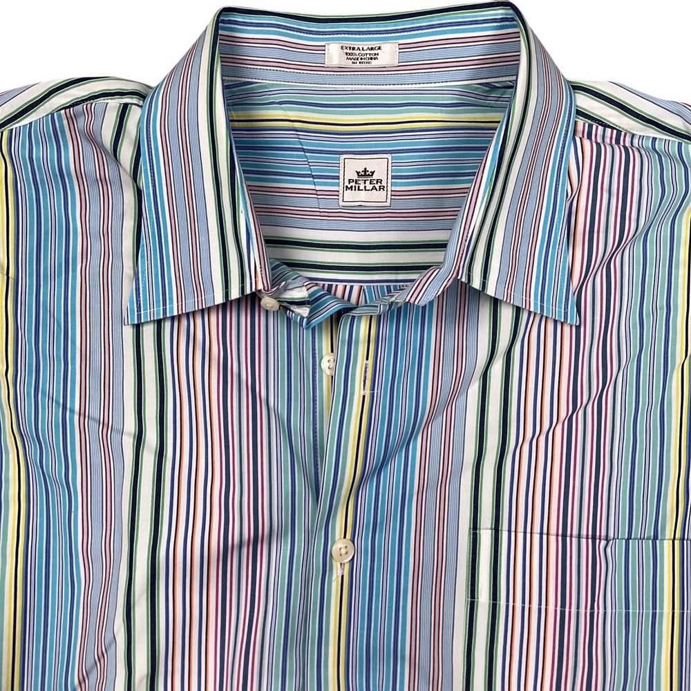 Peter Millar Shirt Mens XL Blue Red Multi Stripe Preppy Summer Nautical Classic
